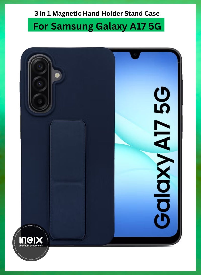 إينيكس جراب حماية 3 في 1 مغناطيسي ذو مسند للهاتف وسوار لأصابع اليد لهاتف سامسونج جلاكسي A17 5G -أزرق بحري
