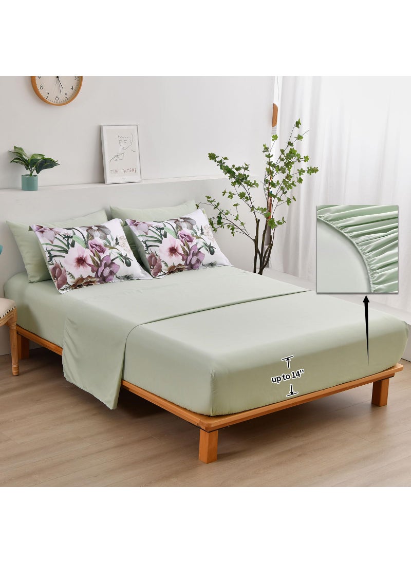 Luxudecor Luxudecor Floral Comforter Set King Size 7 Piece  Green Flower Bed in a Bag  Elegant Floral Comforter with Sheet Set  Soft Microfiber Bedding Set for All Season (Green  104""x90"")  - Image 4