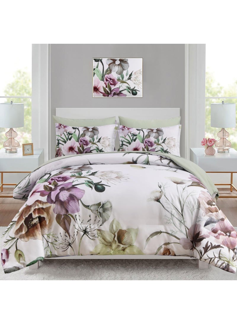 Luxudecor Luxudecor Floral Comforter Set King Size 7 Piece  Green Flower Bed in a Bag  Elegant Floral Comforter with Sheet Set  Soft Microfiber Bedding Set for All Season (Green  104""x90"")  - Image 1