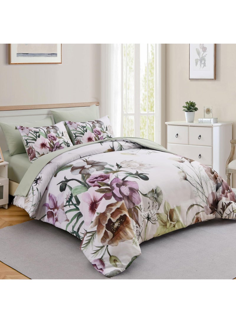 Luxudecor Luxudecor Floral Comforter Set King Size 7 Piece  Green Flower Bed in a Bag  Elegant Floral Comforter with Sheet Set  Soft Microfiber Bedding Set for All Season (Green  104""x90"")  - Image 2