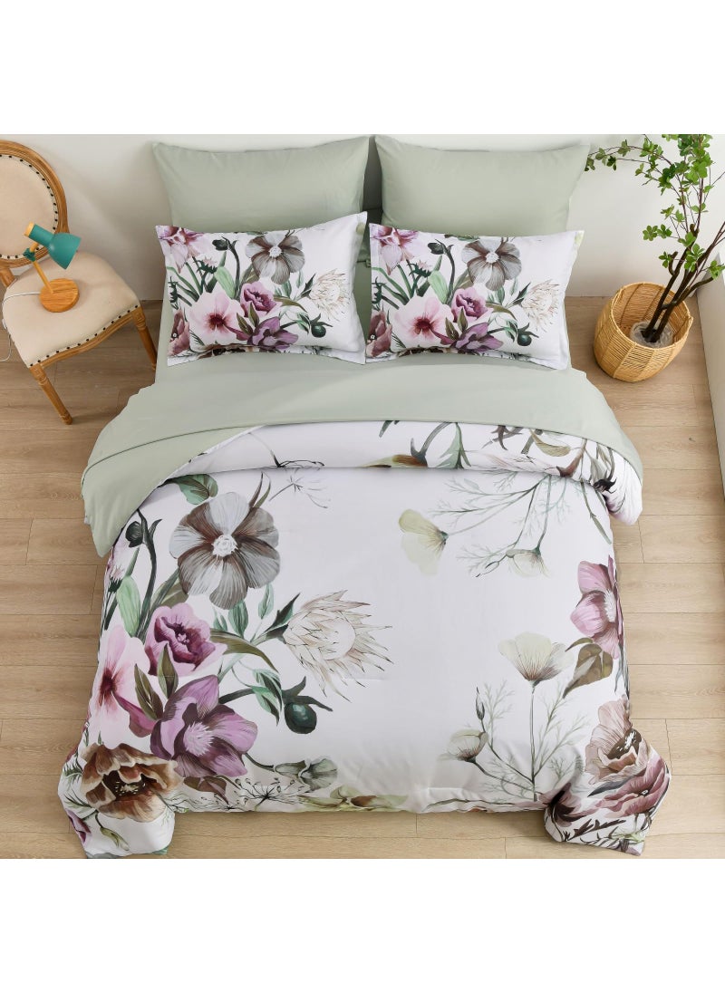 Luxudecor Luxudecor Floral Comforter Set King Size 7 Piece  Green Flower Bed in a Bag  Elegant Floral Comforter with Sheet Set  Soft Microfiber Bedding Set for All Season (Green  104""x90"")  - Image 3
