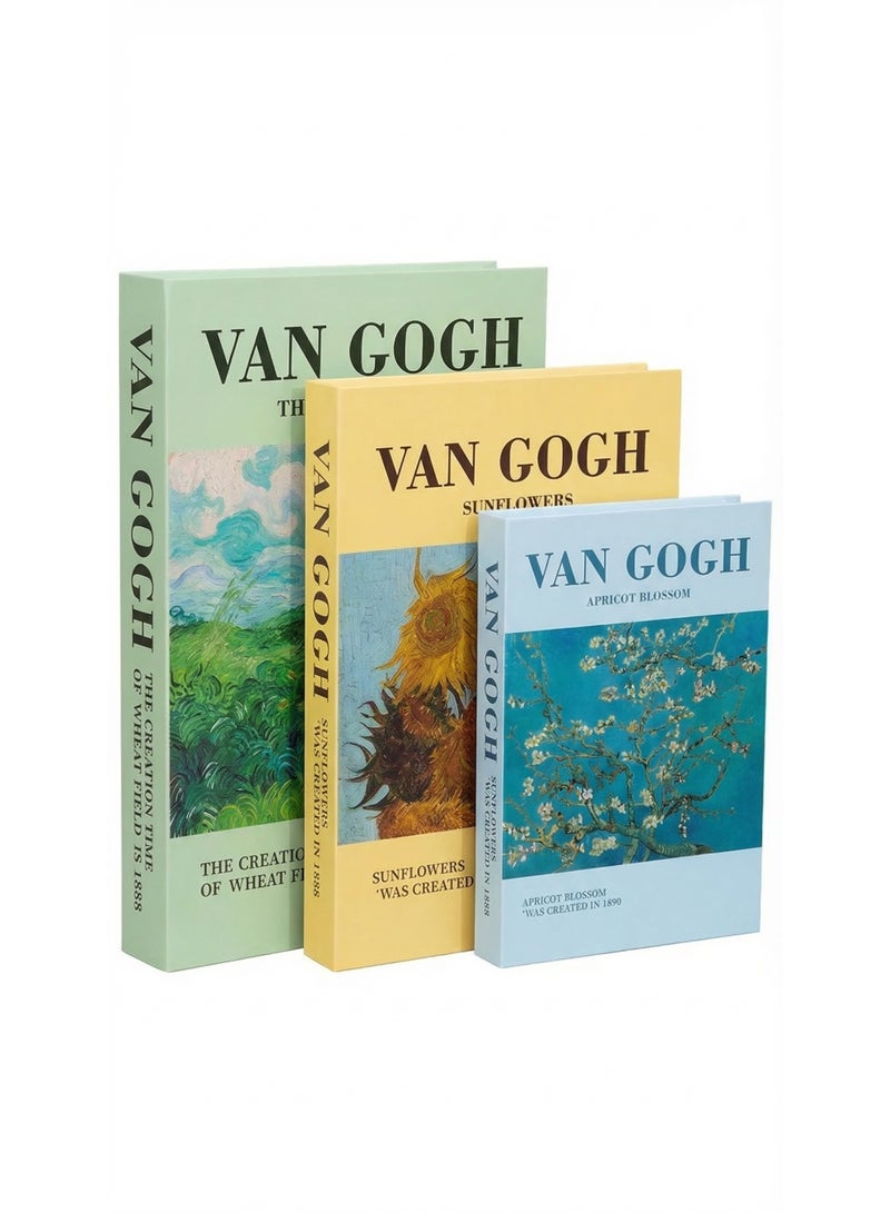 NIBEMINENT Van Gogh Monet Faux Books Decor, 3-Pack Art Book Set feat. Van Gogh & Monet (Starry Night, Sunflowers, Almond Blossoms), Perfect Shelf Styling for Home, Office, Cafe - Image 1