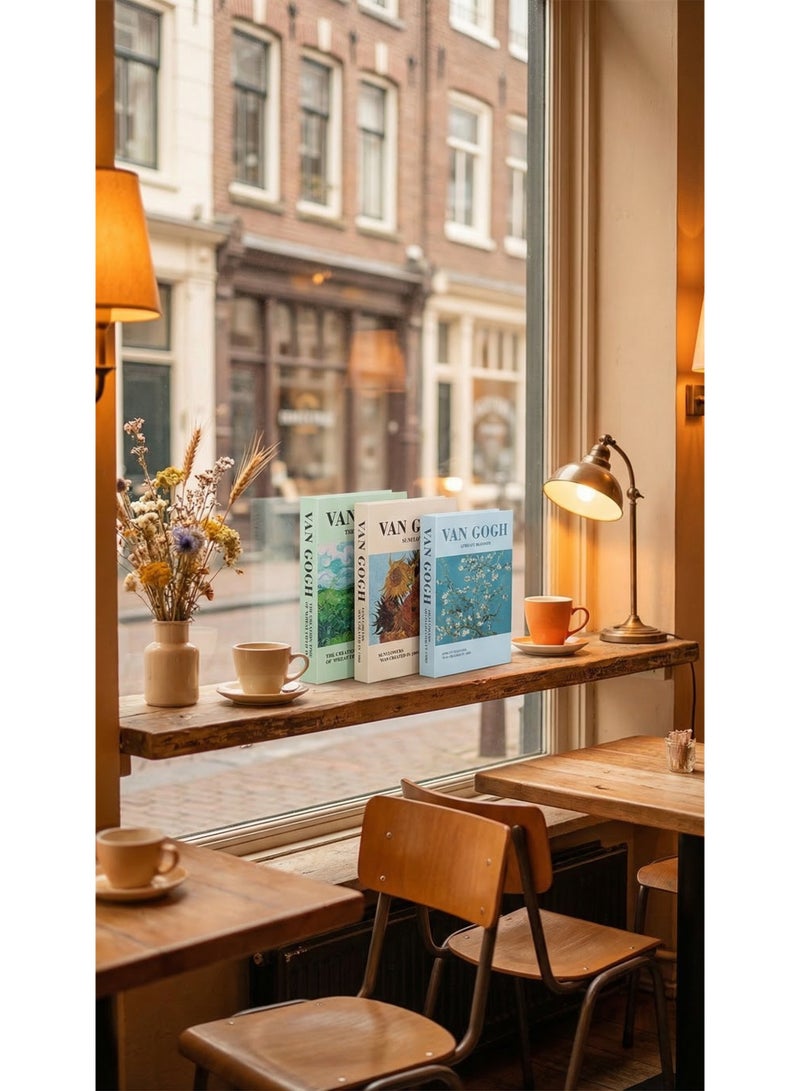 NIBEMINENT Van Gogh Monet Faux Books Decor, 3-Pack Art Book Set feat. Van Gogh & Monet (Starry Night, Sunflowers, Almond Blossoms), Perfect Shelf Styling for Home, Office, Cafe - Image 2