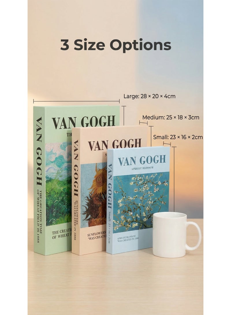 NIBEMINENT Van Gogh Monet Faux Books Decor, 3-Pack Art Book Set feat. Van Gogh & Monet (Starry Night, Sunflowers, Almond Blossoms), Perfect Shelf Styling for Home, Office, Cafe - Image 5