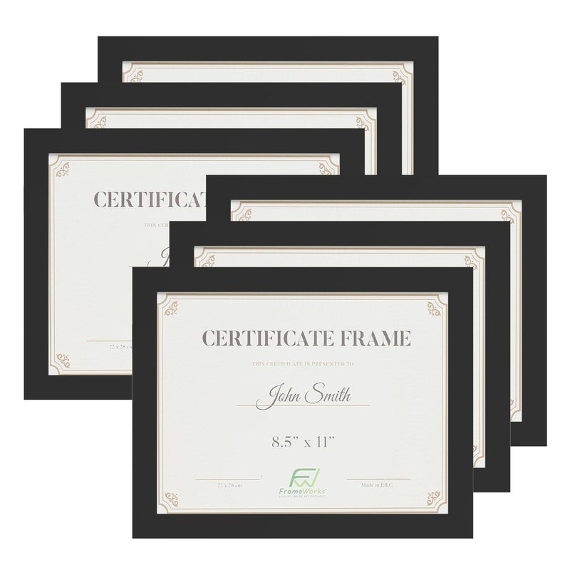 FrameWorks 85x11 Classic Wooden Document Frames Tempered GlassBlack  6Pack