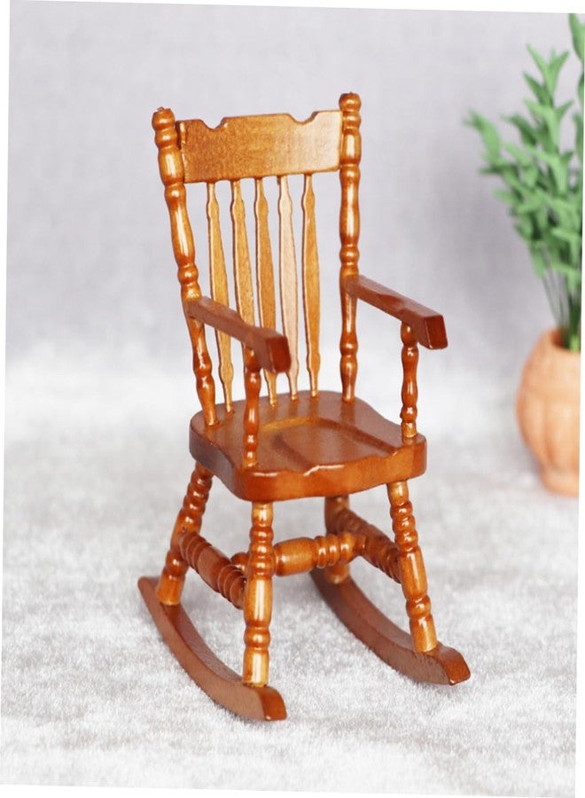 VICASKY Simulation Miniature Rocking Chair Dollhouse Furniture Accessories 1:12 Scale Wooden Tiny Mini Doll Chair Home Craft Displays Ornament for Doll House Living Room Decorations - Image 2