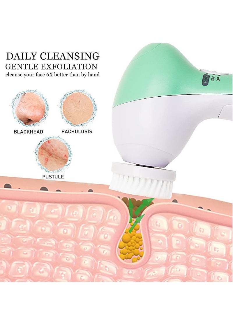 Painless - Painless Facial Brush Set with 4 Interchangeable Face Scrubber for Deep Cleansing, Gentle Exfoliation, Blackhead Removal, Massage, Skin Care, Green, 250 g - Image 1