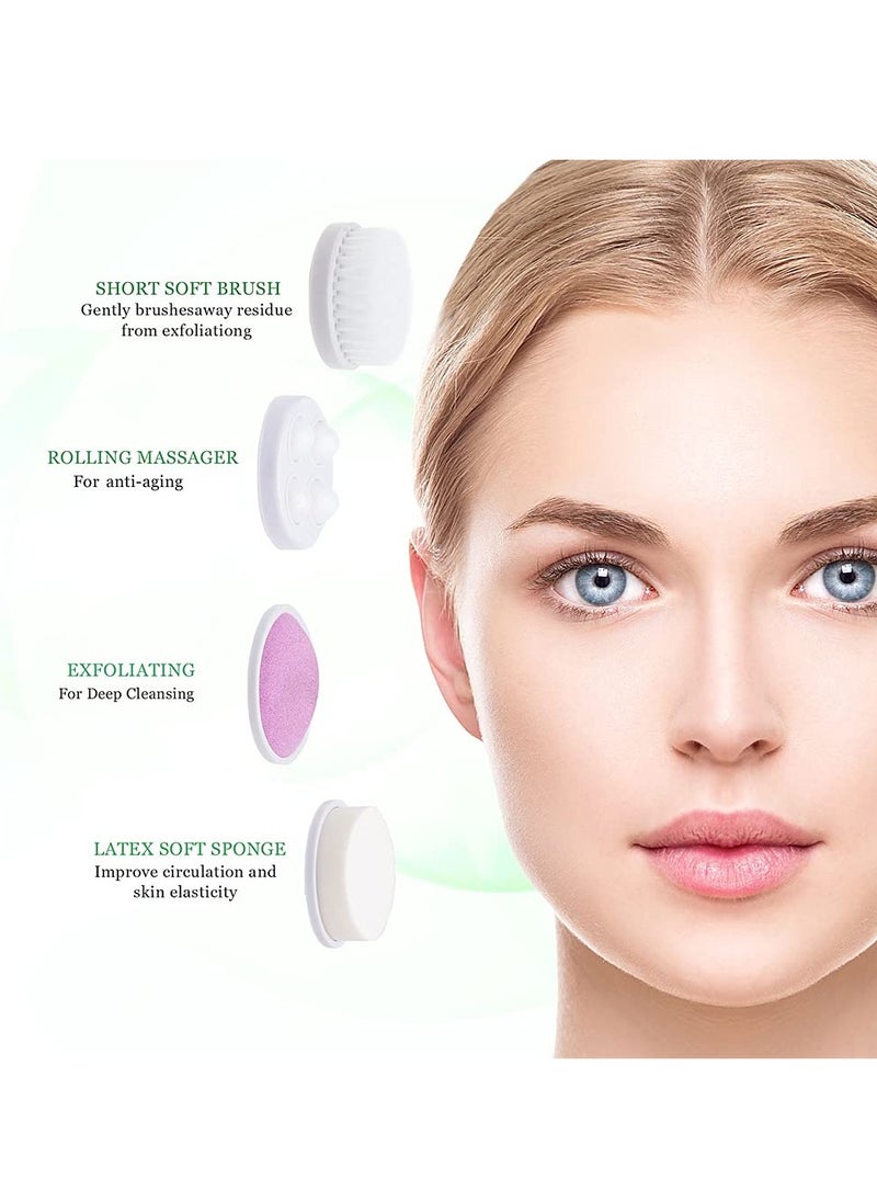 Painless - Painless Facial Brush Set with 4 Interchangeable Face Scrubber for Deep Cleansing, Gentle Exfoliation, Blackhead Removal, Massage, Skin Care, Green, 250 g - Image 1