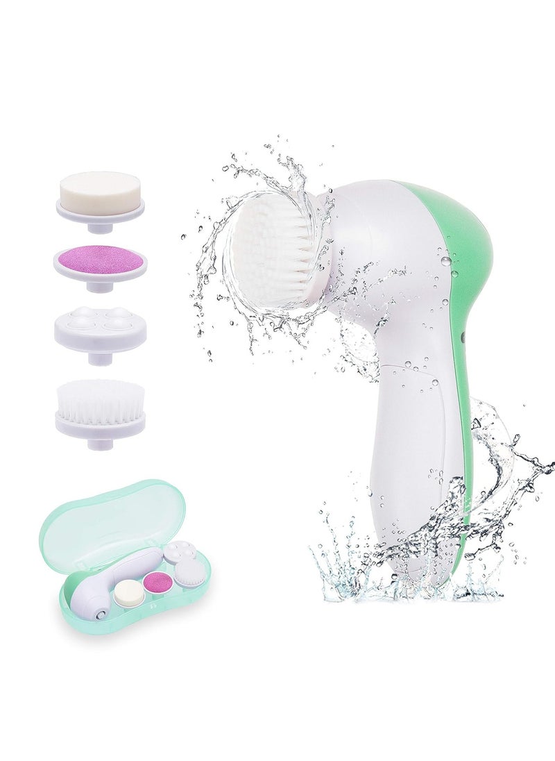 Painless - Painless Facial Brush Set with 4 Interchangeable Face Scrubber for Deep Cleansing, Gentle Exfoliation, Blackhead Removal, Massage, Skin Care, Green, 250 g - Image 1