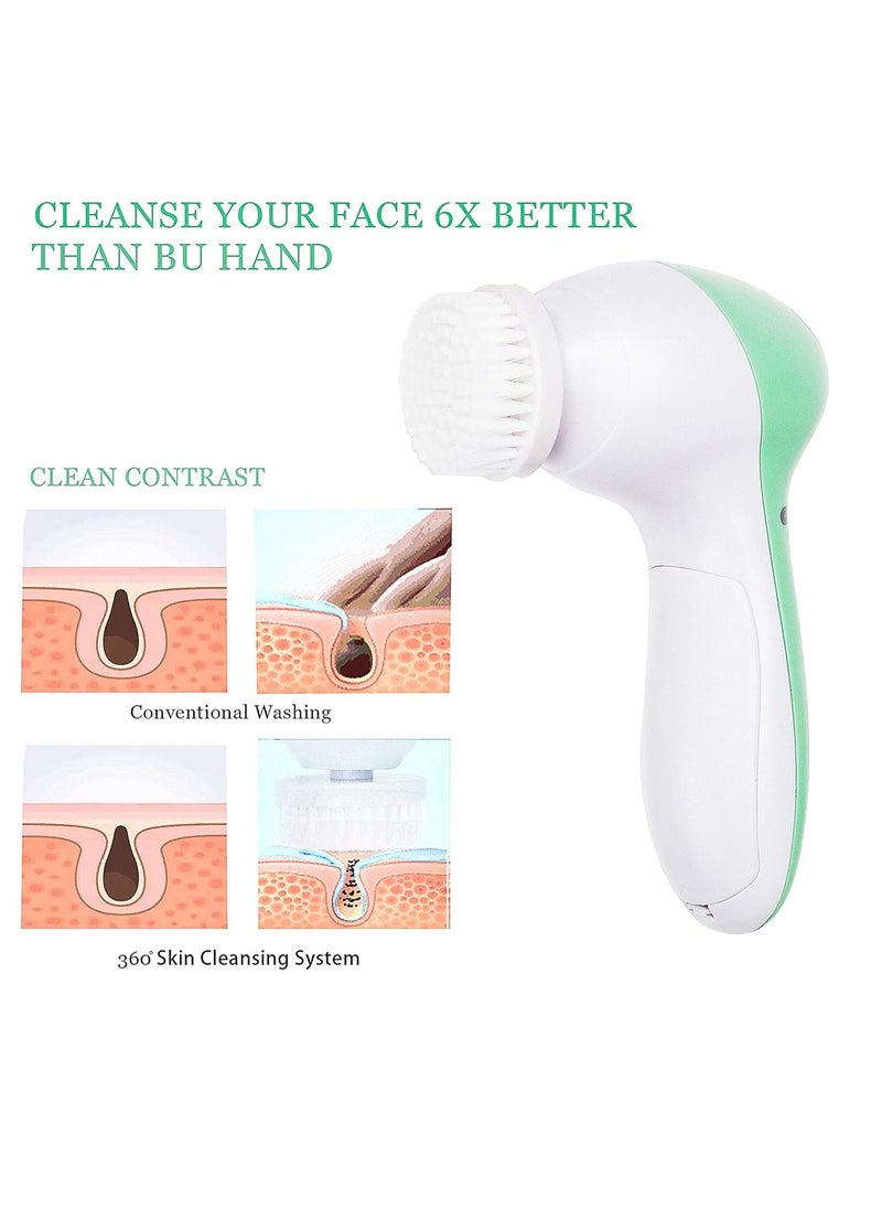 Painless - Painless Facial Brush Set with 4 Interchangeable Face Scrubber for Deep Cleansing, Gentle Exfoliation, Blackhead Removal, Massage, Skin Care, Green, 250 g - Image 1