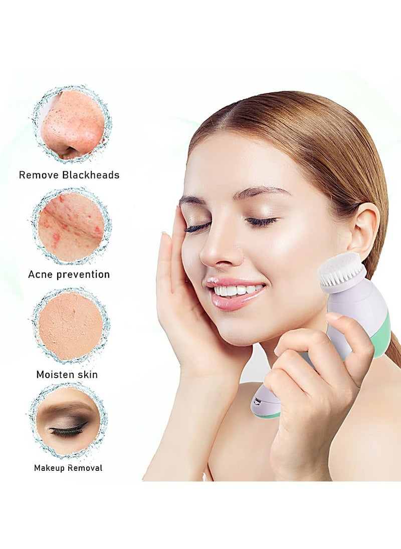 Painless - Painless Facial Brush Set with 4 Interchangeable Face Scrubber for Deep Cleansing, Gentle Exfoliation, Blackhead Removal, Massage, Skin Care, Green, 250 g - Image 1
