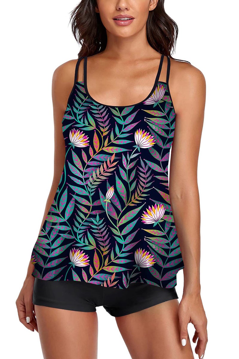 Omichic Bathing Suits Tankini Swimsuits for Women's Bikini Swimsuit Two Piece Long Tank Top with Boyshorts Small - Image 3