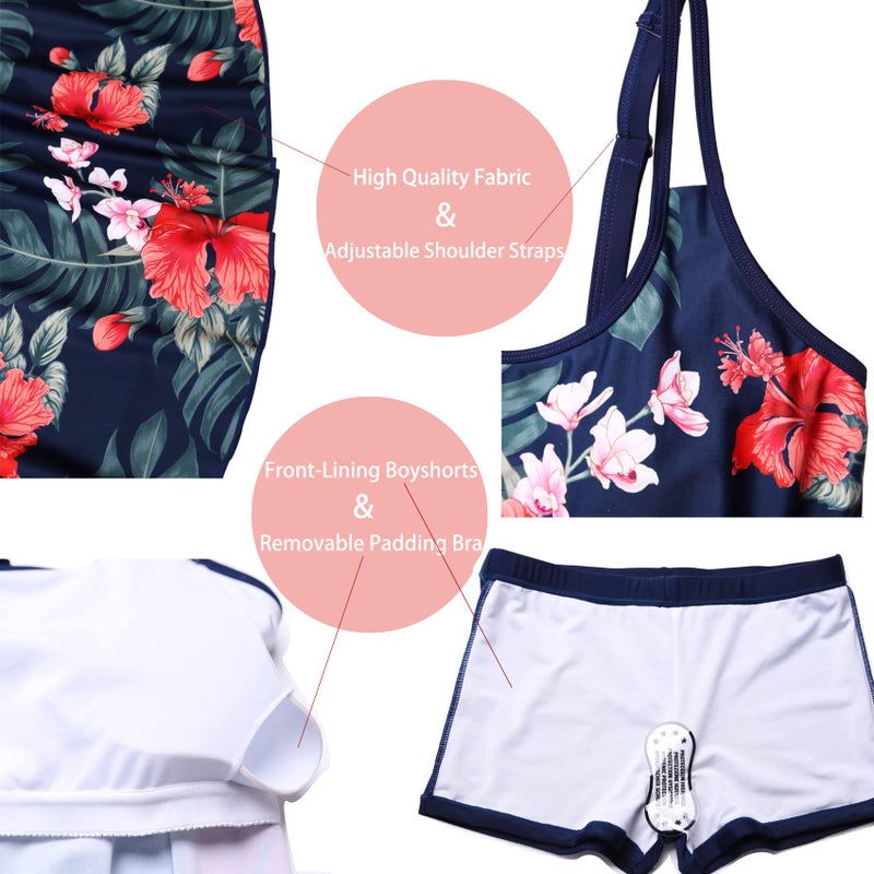 Omichic Bathing Suits Tankini Swimsuits for Women's Bikini Swimsuit Two Piece Long Tank Top with Boyshorts Small - Image 4