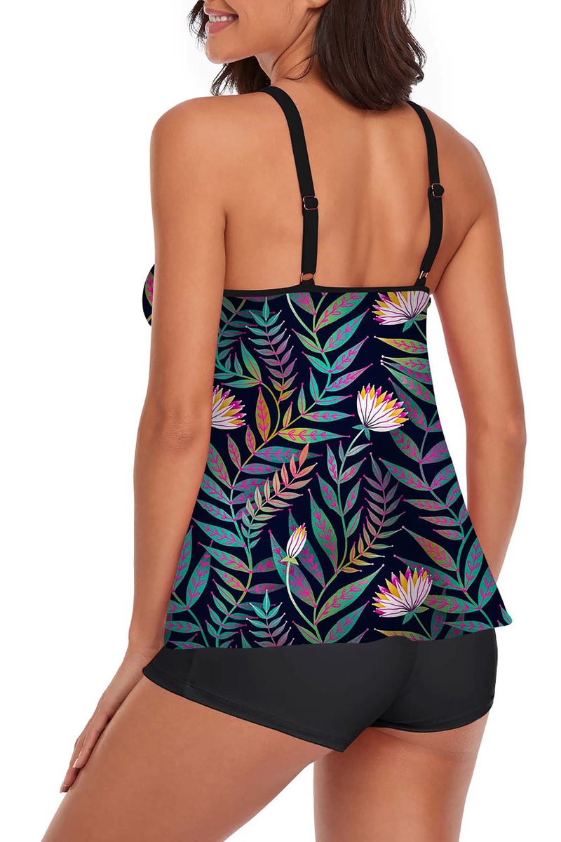 Omichic Bathing Suits Tankini Swimsuits for Women's Bikini Swimsuit Two Piece Long Tank Top with Boyshorts Small - Image 2