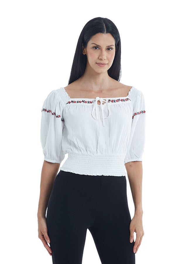 ASHARAE Women's Elbow Sleeve Top With Smoking And String At NeckComfortable Material, Breathable Daily Wear, Casual Fashion Outfit, Special Occasion Outfit, Trendy & Chic Apparel - Image 1