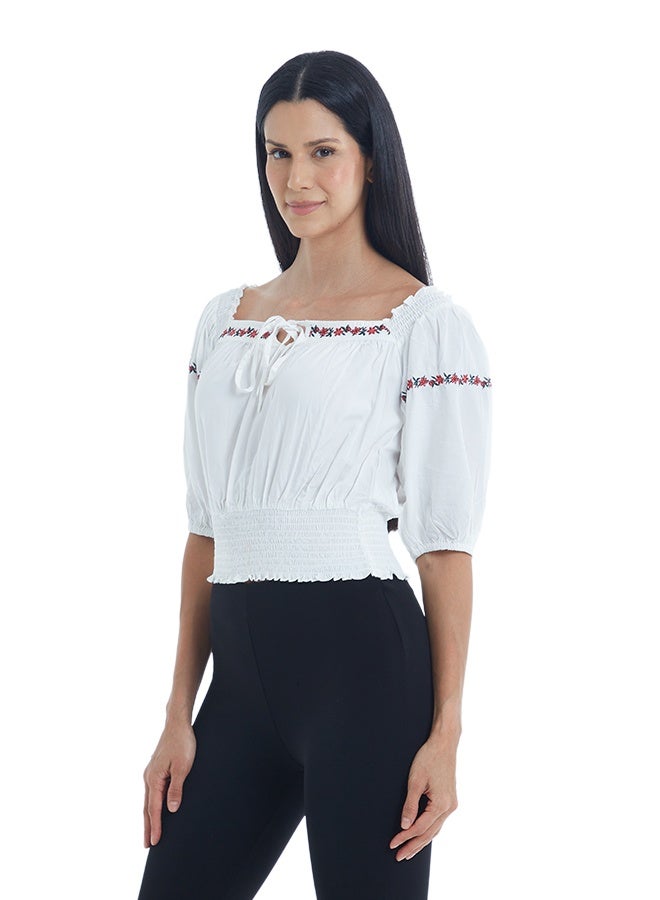 ASHARAE Women's Elbow Sleeve Top With Smoking And String At NeckComfortable Material, Breathable Daily Wear, Casual Fashion Outfit, Special Occasion Outfit, Trendy & Chic Apparel - Image 2