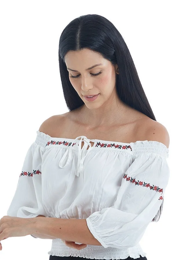 Asharae  Women's Elbow Sleeve Top With Smoking And String At Neck Comfortable Material, Breathable Daily Wear, Casual Fashion Outfit, Special Occasion Outfit, Trendy & Chic Apparel for Women | Best Price UAE