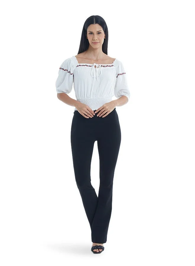 Asharae  Women's Elbow Sleeve Top With Smoking And String At Neck Comfortable Material, Breathable Daily Wear, Casual Fashion Outfit, Special Occasion Outfit, Trendy & Chic Apparel for Women | Best Price UAE