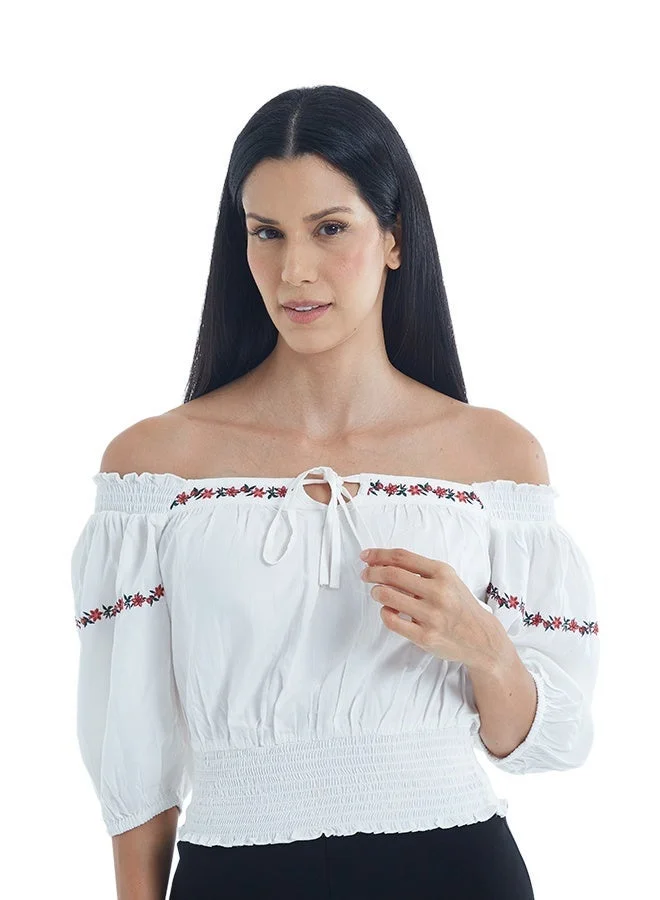 Asharae  Women's Elbow Sleeve Top With Smoking And String At Neck Comfortable Material, Breathable Daily Wear, Casual Fashion Outfit, Special Occasion Outfit, Trendy & Chic Apparel for Women | Best Price UAE