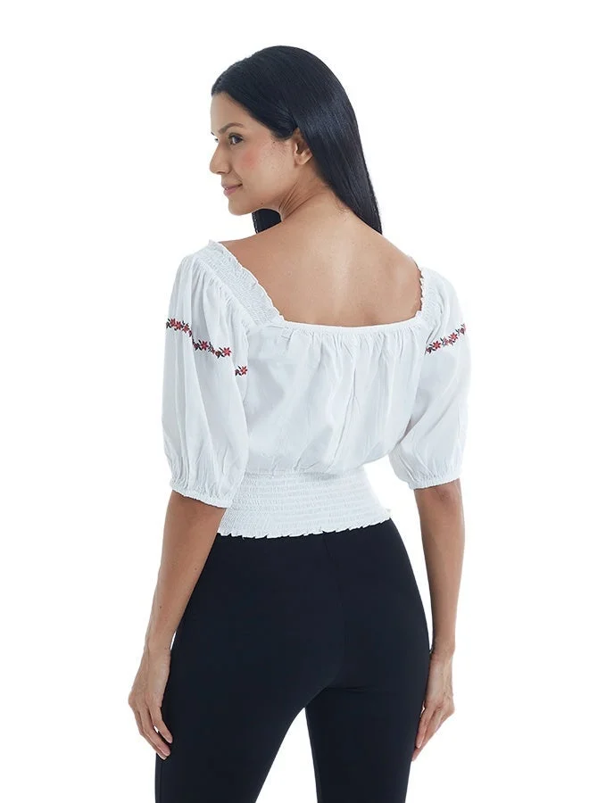 Asharae  Women's Elbow Sleeve Top With Smoking And String At Neck Comfortable Material, Breathable Daily Wear, Casual Fashion Outfit, Special Occasion Outfit, Trendy & Chic Apparel for Women | Best Price UAE