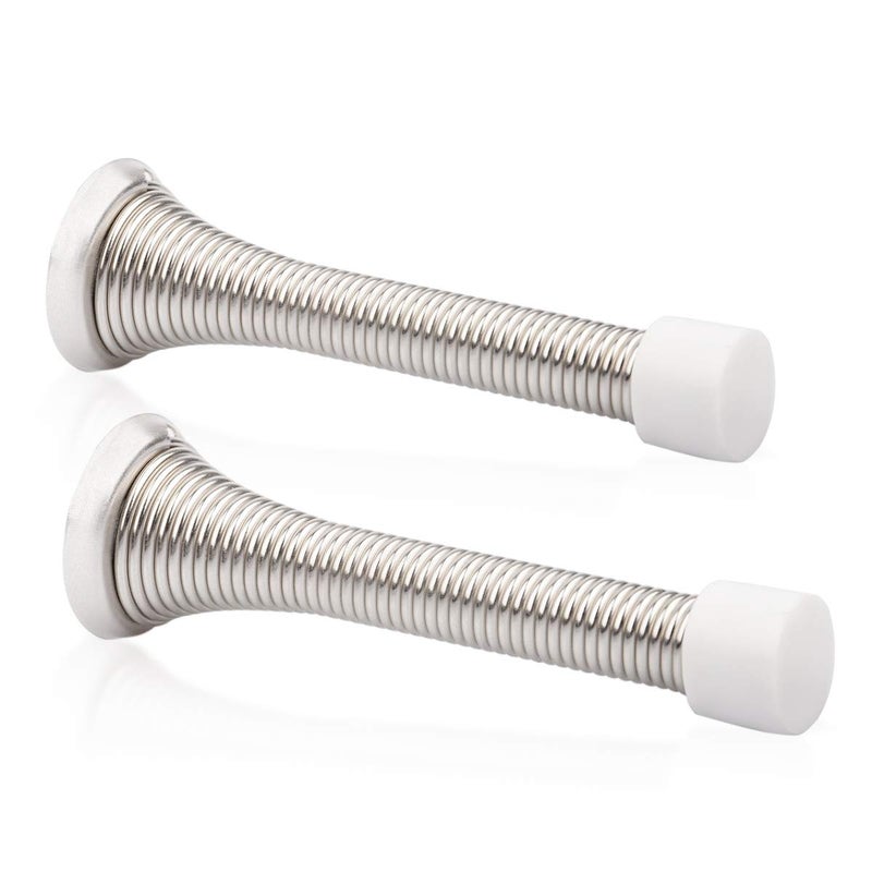 KOVOSCH KOVOSCH 2 Pack Spring Door Stopper Brushed Satin Nickel- 3-1/4" Flexible Spring Door Stops with White Rubber Bumper Tips  - Image 1