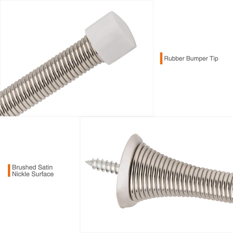 KOVOSCH KOVOSCH 2 Pack Spring Door Stopper Brushed Satin Nickel- 3-1/4" Flexible Spring Door Stops with White Rubber Bumper Tips  - Image 4