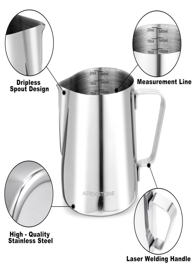 Apexstone Espresso Milk Frothing Pitcher 20 oz, Espresso Steaming Pitcher 20 oz, Coffee Milk Frothing Cup, Coffee Steaming Pitcher 20 oz/600 ml - Image 4