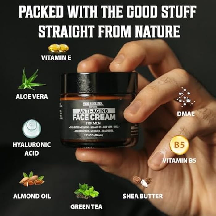 Viking Revolution Mens Anti Aging Face Cream - Mens Face Moisturizer for Men with Hyaluronic Acid, Aloe Vera, Vitamin E - Wrinkle Cream for Men with Vitamin B5, Green Tea (2 Fl Oz) - Image 2