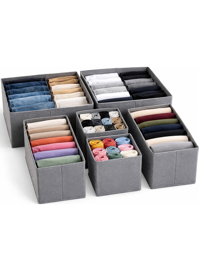 Dunekart Cloth Drawer Storage Organizer Boxes | Foldable Fabric Containers for Clothes, Toys, Makeup & Bathroom Essentials – Gray (6pcs) - Image 1