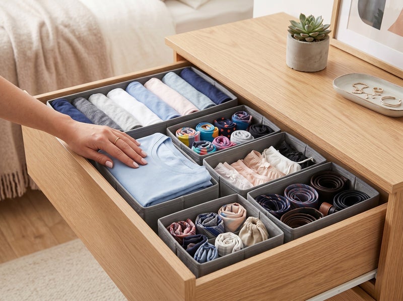 Dunekart Cloth Drawer Storage Organizer Boxes | Foldable Fabric Containers for Clothes, Toys, Makeup & Bathroom Essentials – Gray (6pcs) - Image 5