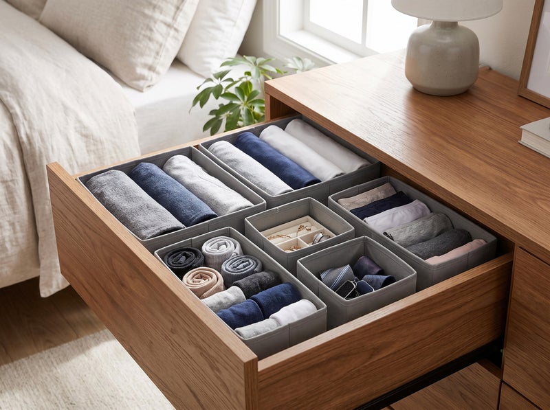 Dunekart Cloth Drawer Storage Organizer Boxes | Foldable Fabric Containers for Clothes, Toys, Makeup & Bathroom Essentials – Gray (6pcs) - Image 2