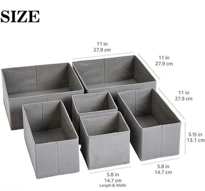 Dunekart Cloth Drawer Storage Organizer Boxes | Foldable Fabric Containers for Clothes, Toys, Makeup & Bathroom Essentials – Gray (6pcs) - Image 3