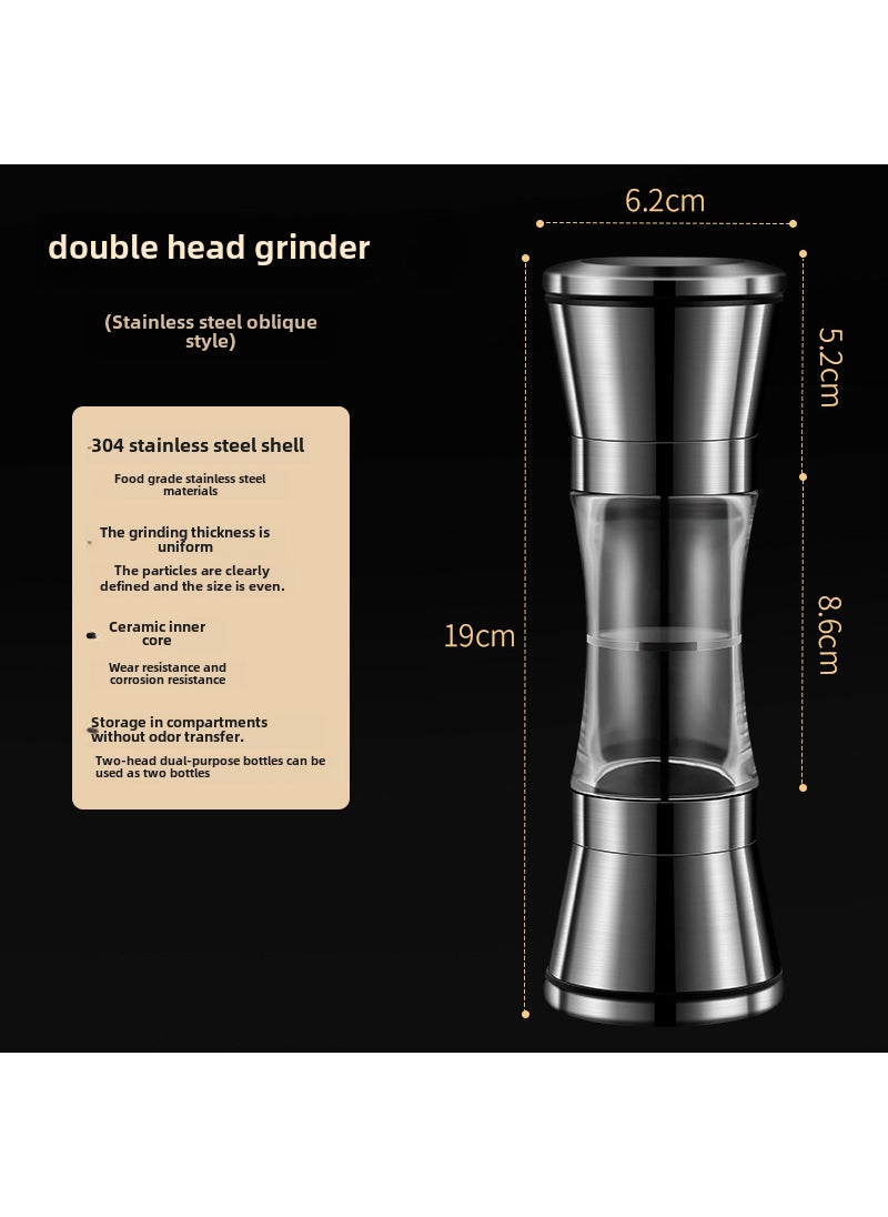 Generic - Stainless Steel Dual Head Pepper Grinder Manual Spice MillDouble-headed stainless steel oblique Double-headed stainless steel oblique - Image 1