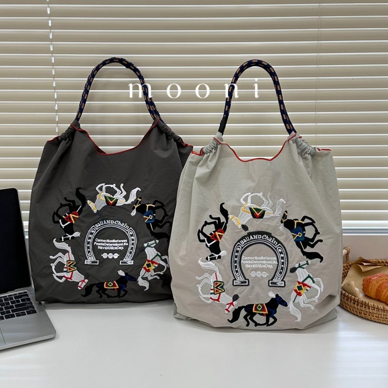 Japanese Style Ball Chain Embroidered Shopping Tote Bag for Women - Image 1