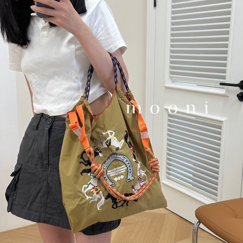 Japanese Style Ball Chain Embroidered Shopping Tote Bag for Women - Image 2