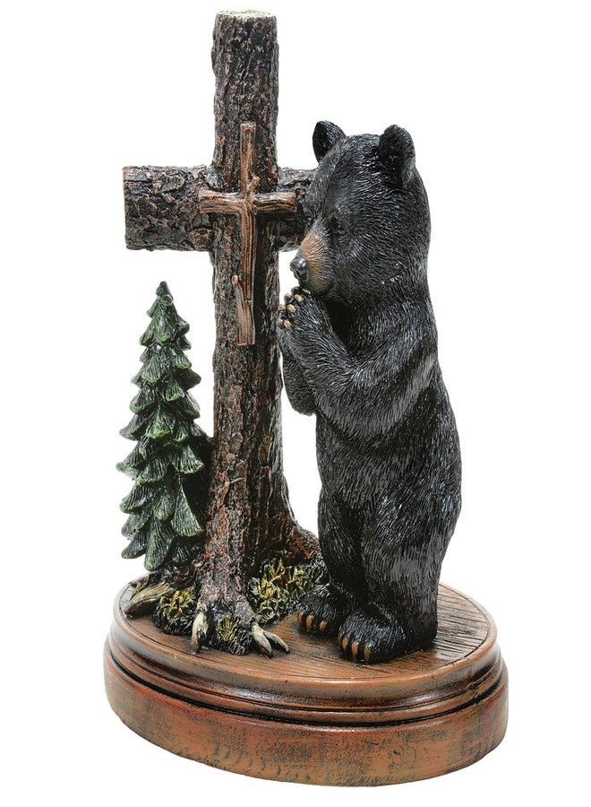 BLACK FOREST DECOR Prayerful Bear & Cross Figurine, Resin, 6 1/2" W x 4 1/2" D x 7 1/4" H