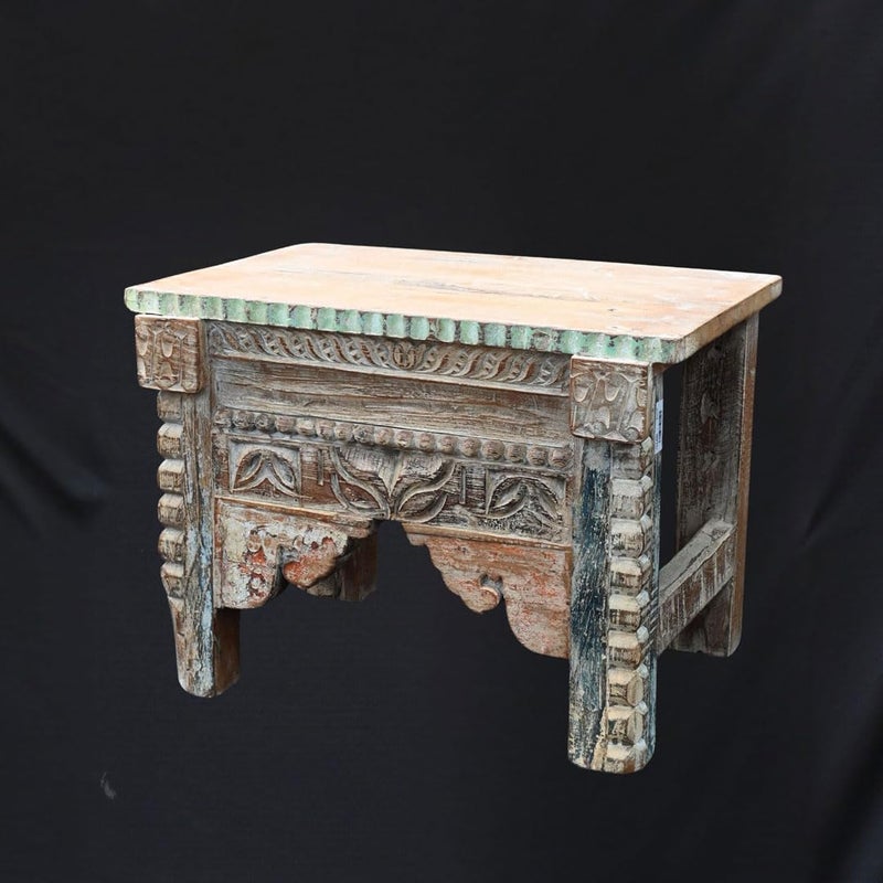 Indune Lifestyle Indune Lifestyle Vintage Wooden Bed Side Table with Floral Hand Carving  - Image 1