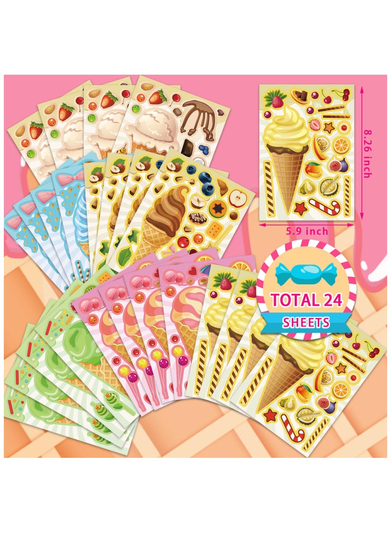 Zikra 24 Sheets Ice Cream Stickers, Kids Stickers, Make-a-face Stickers for Kids Toddlers, Make Your Own Mix and Match Stickers, DIY Summer Ice Cream Stickers for Birthday Party Games Teacher Reaward - Image 2