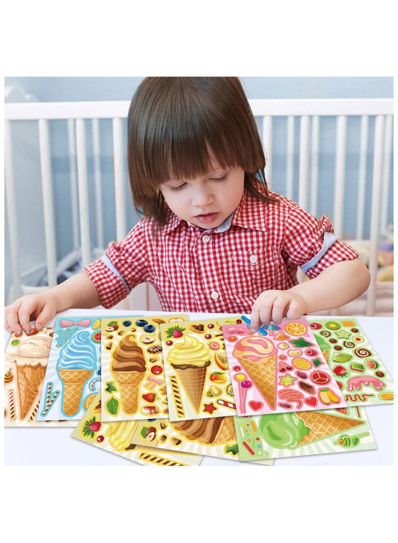 Zikra 24 Sheets Ice Cream Stickers, Kids Stickers, Make-a-face Stickers for Kids Toddlers, Make Your Own Mix and Match Stickers, DIY Summer Ice Cream Stickers for Birthday Party Games Teacher Reaward - Image 3