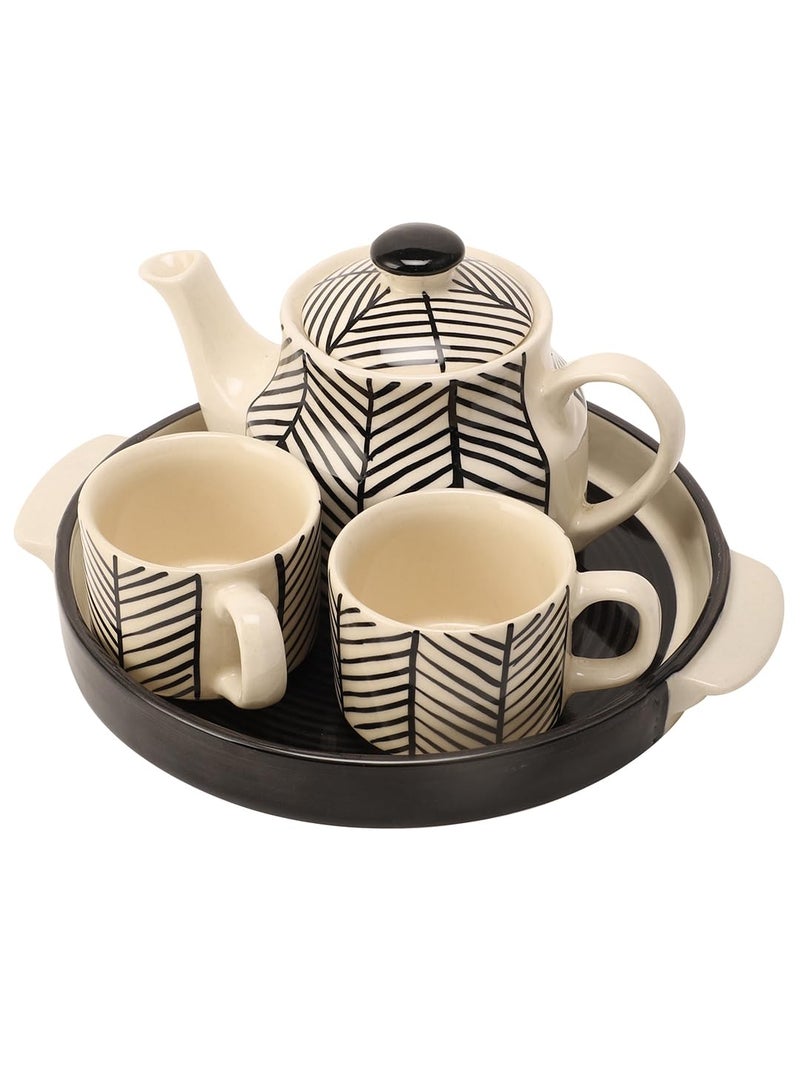 miah decor طقم شاي سيراميك ميا ديكور مع غلاية وصينية مع 2 كوب، 1 إبريق شاي و 1 صينية بتصميم مطلي يدويًا - Image 2