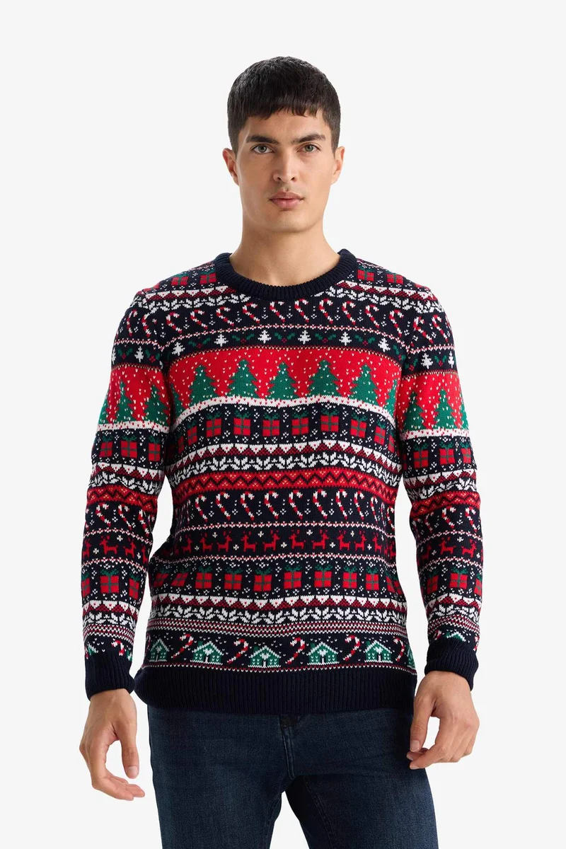 ديفاكتو Standard Fit Crew Neck Knitwear Christmas Pullover