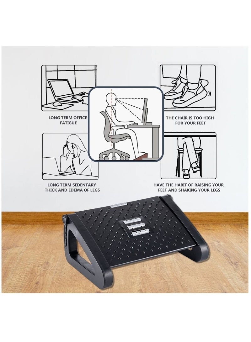 Arabest Under Desk Footrest, Adjustable Foot Rest with Massage Texture and Roller, Ergonomic Step Stool with 6 Height Position for Home, Office, School Black - Image 5