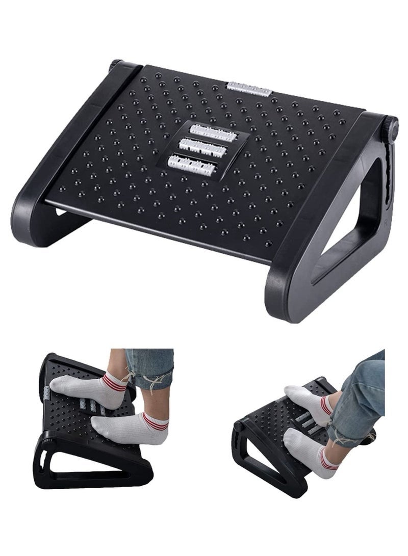 Arabest Under Desk Footrest, Adjustable Foot Rest with Massage Texture and Roller, Ergonomic Step Stool with 6 Height Position for Home, Office, School Black - Image 1