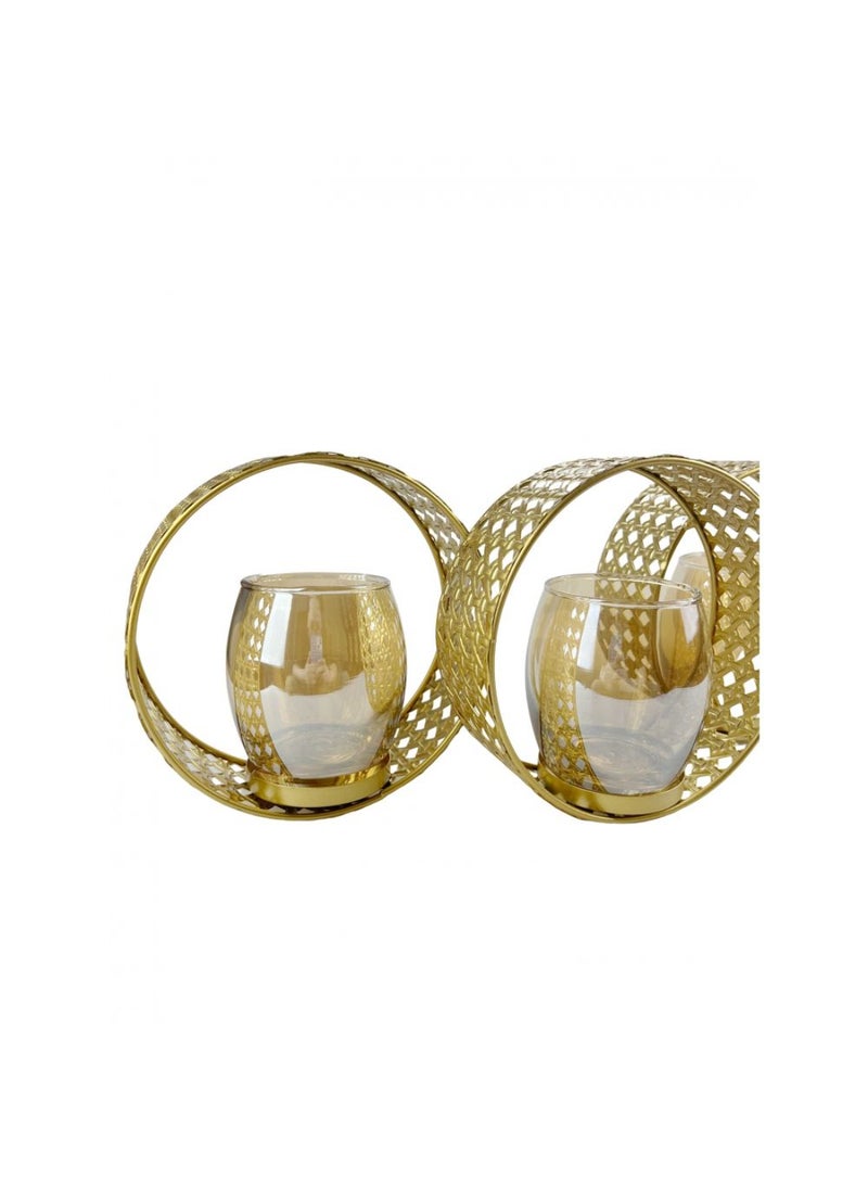 DANUBE HOME Impressions Metal 3-Ring Cutwork Candle Holder with Amber Glass – Elegant Decorative Candle Stand for Ambient Lighting, Home Decor & Stylish Table Centerpieces  L39 X W12 X H15.5 Cm Gold - Image 4