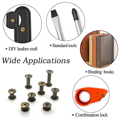 Alloygold 90 Sets Bronze Chicago Screws Leather Assorted Kit ，6 Sizes of Screw Rivets for Leather Rivet for DIY Leather Craft and Bookbinding (M5 X 4, 5, 6, 8, 10, 12) - Image 3