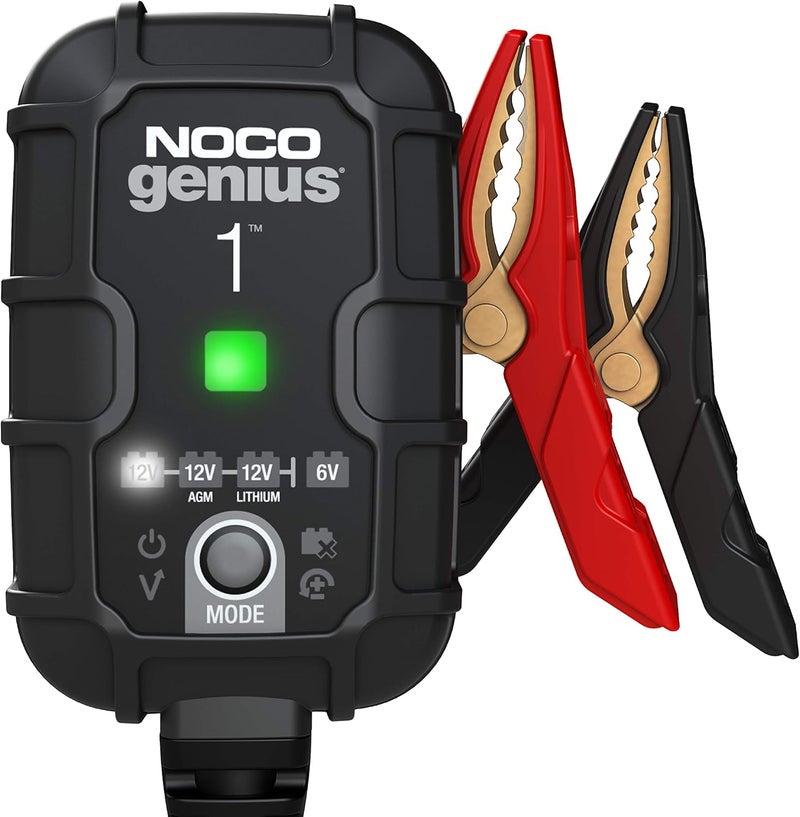 NOCO GENIUS1UK, 1-Amp Fully-Automatic Smart, 6V and 12V Charger, Maintainer, and Battery Desulfator with Temperature Compensation - Image 1