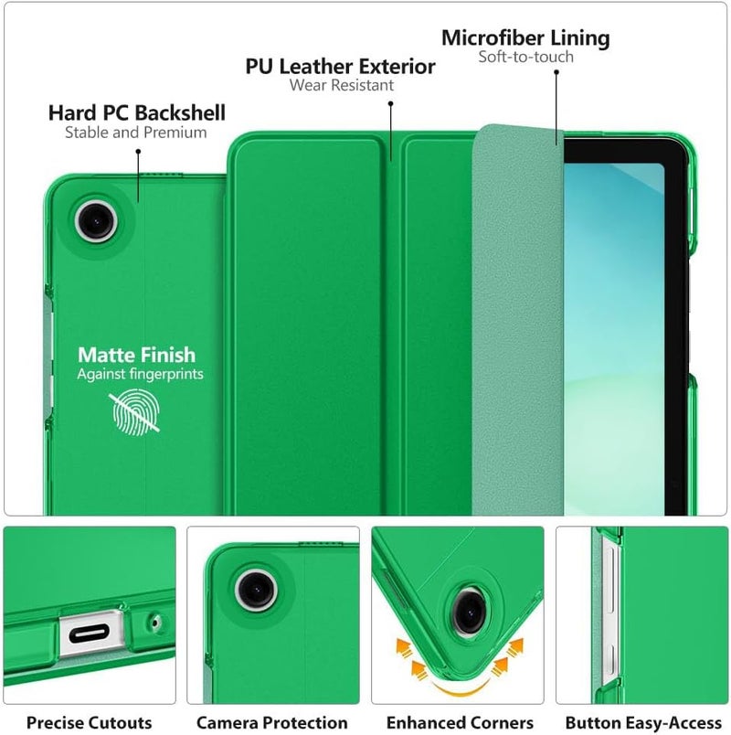 موكو حافظة MoKo لجهاز Galaxy Tab A11+ Plus/A9+ مقاس 11 بوصة 2025/2023، غطاء ذكي واقٍ نحيف مع حامل وظهر شفاف من البولي كربونات الصلب لجهاز Galaxy Tab A11+/A9 Plus، لون أخضر غابي - Image 3