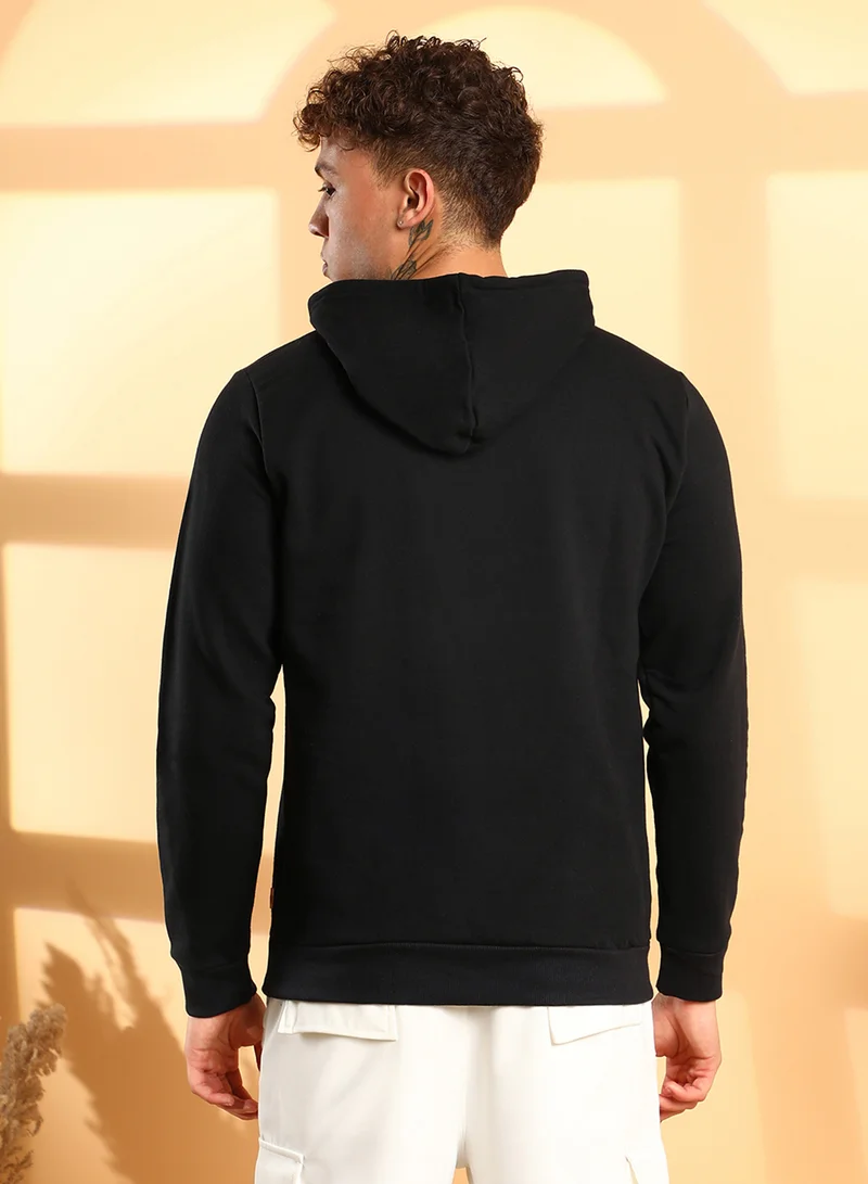 Campus Sutra Men's Black Doctor in Hoodie With Kangaroo Pocket