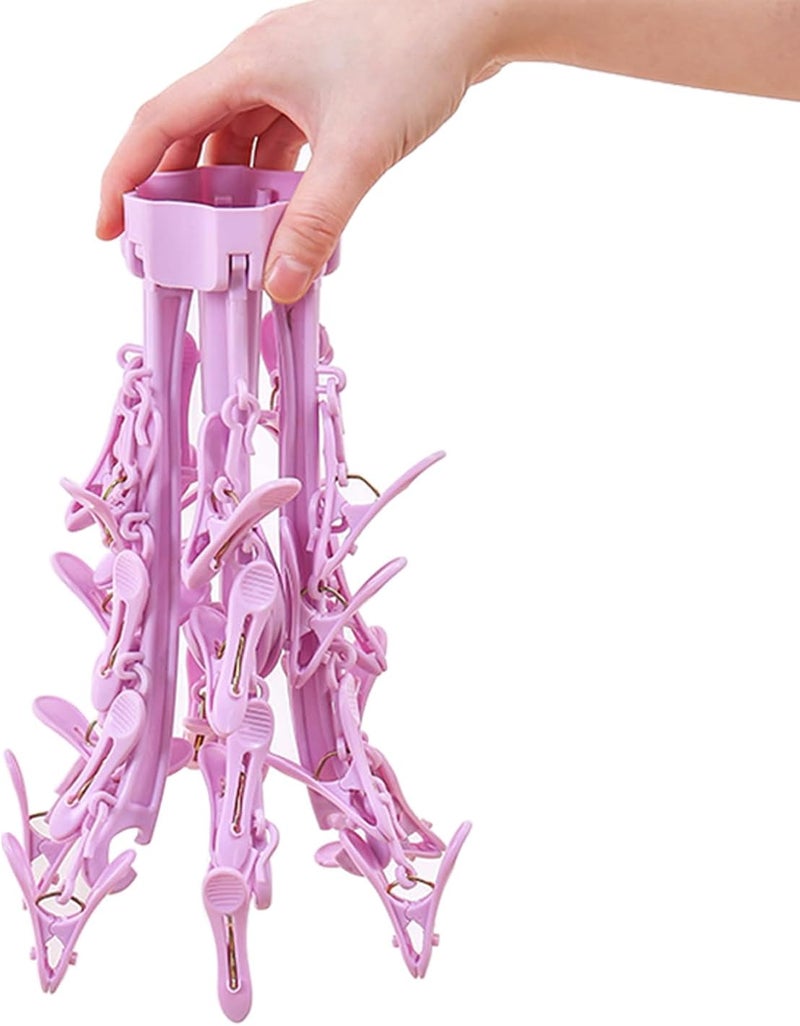 BONYCUST Foldable Drying Rack with 24 Clips for Drying Socks Lingerie Baby Clothes Drying Towels Rotatable Sock Drying Rack 2 PCS (Pink) - Image 5
