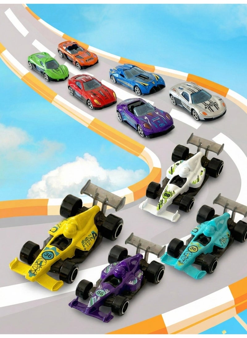 10Pcs Small Inertia Toy Car Set - Durable Alloy Plastic Friction Vehicle - Kids Push & Go Model Car - Assorted Mini Racing Car for Children - Image 4
